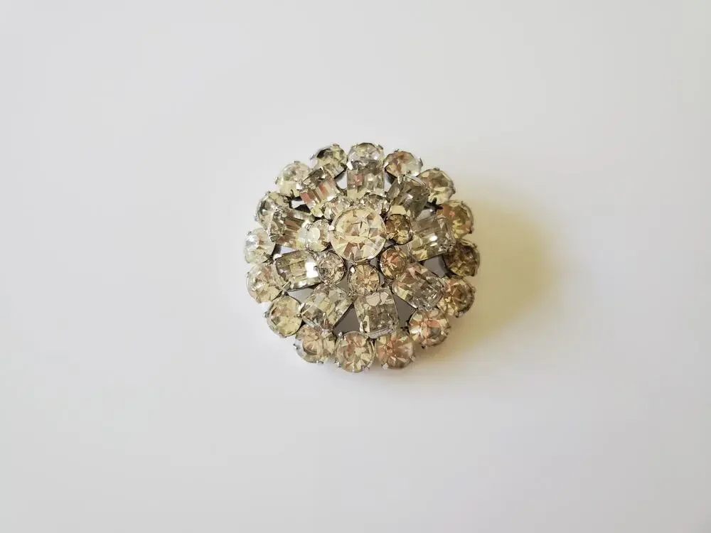 Vintage Round Clear Rhinestone Dome Brooch